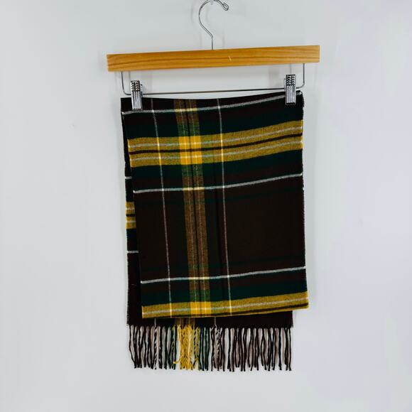 Merona Plaid Fringe Scarf Brown Green Yellow Tartan Size OS - Picture 3 of 6